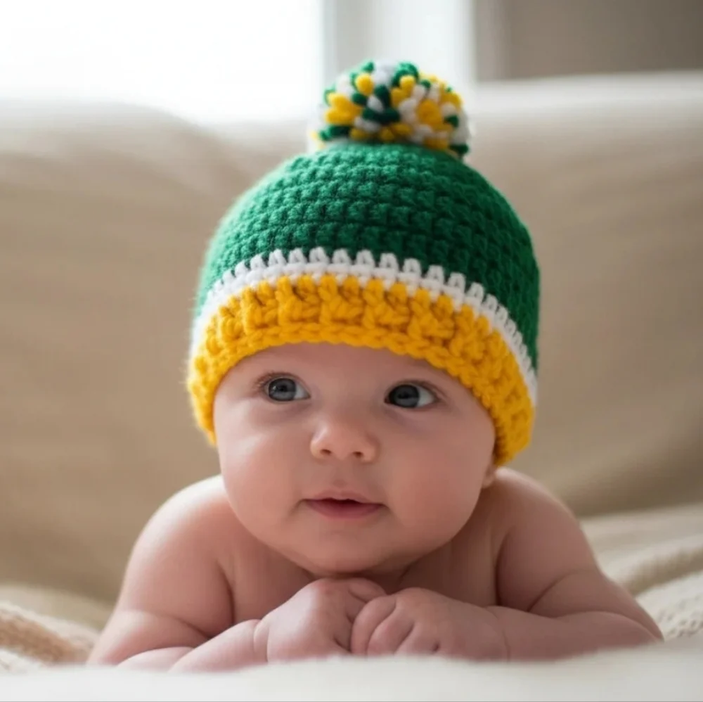 Crochet Packers Inspired Beanie, Green Bay Packers Baby Beanie, Football Hat